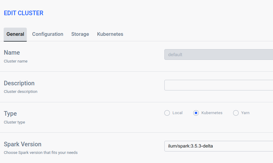 Spark cluster settings Set spark version on spark cluster settings